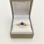 Sapphire &amp; Diamond 3-Stone Ring. NEW IN STOCK.
