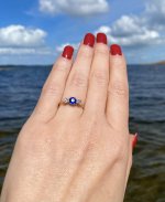 Sapphire &amp; Diamond 3-Stone Ring. NEW IN STOCK.