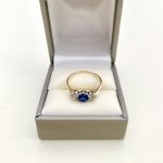 Sapphire &amp; Diamond 3-Stone Ring. NEW IN STOCK.