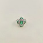 Art Deco Style Platinum Emerald &amp; Diamond Ring. NEW IN STOCK.