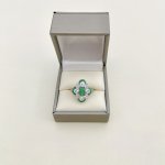 Art Deco Style Platinum Emerald &amp; Diamond Ring. NEW IN STOCK.