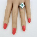 Art Deco Style Platinum Emerald &amp; Diamond Ring. NEW IN STOCK.