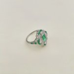 Art Deco Style Platinum Emerald &amp; Diamond Ring. NEW IN STOCK.