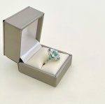 Art Deco Style Platinum Emerald &amp; Diamond Ring. NEW IN STOCK.