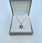18ct. White Gold Sapphire &amp; Diamond Floral Design Pendant. NEW STOCK.