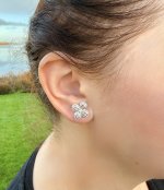 9ct. White Gold Floral Design Diamond Earrings. NEW STOCK.