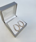 9ct. Yellow Gold Star-Embossed Oval Hoop Earrings. NEW STOCK.