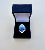 Handcrafted Silver Turquoise &amp; Indigo Blue Enamel Ring with Moonstone Halo. NEW STOCK.