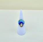 Handcrafted Silver Turquoise &amp; Indigo Blue Enamel Ring with Moonstone Halo. NEW STOCK.