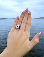 Handcrafted Italian Silver Ring with Cobalt Blue Enamel Design.  NEW STOCK.