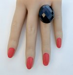 Large Faceted Black Agate Sterling Silver Ring. NEW IN.