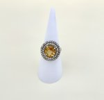 Silver Statement Ring / Large Yellow Gemstone Framed by Double Halo CZ's. NEW STOCK.