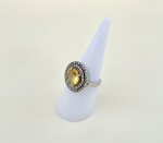Silver Statement Ring / Large Yellow Gemstone Framed by Double Halo CZ's. NEW STOCK.